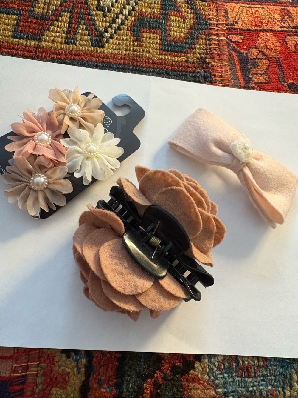 Kids Floral Hair Clip Set - Peach Pink